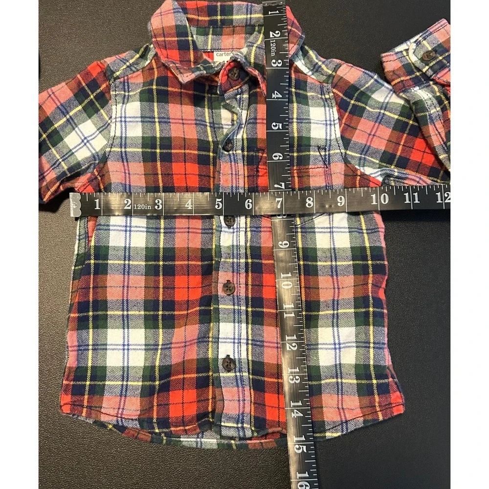 Carters Toddler Boys Red Green Plaid Flannel Button Down Shirt 18 Months 1526
